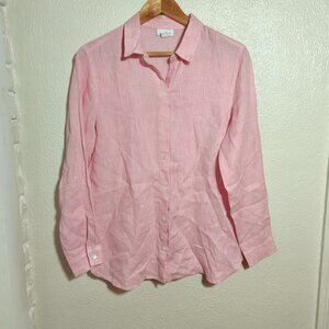 J Jill Love Linen Button Down Tunic Boyfriend Shirt sz S Light Pink Coastal Chic